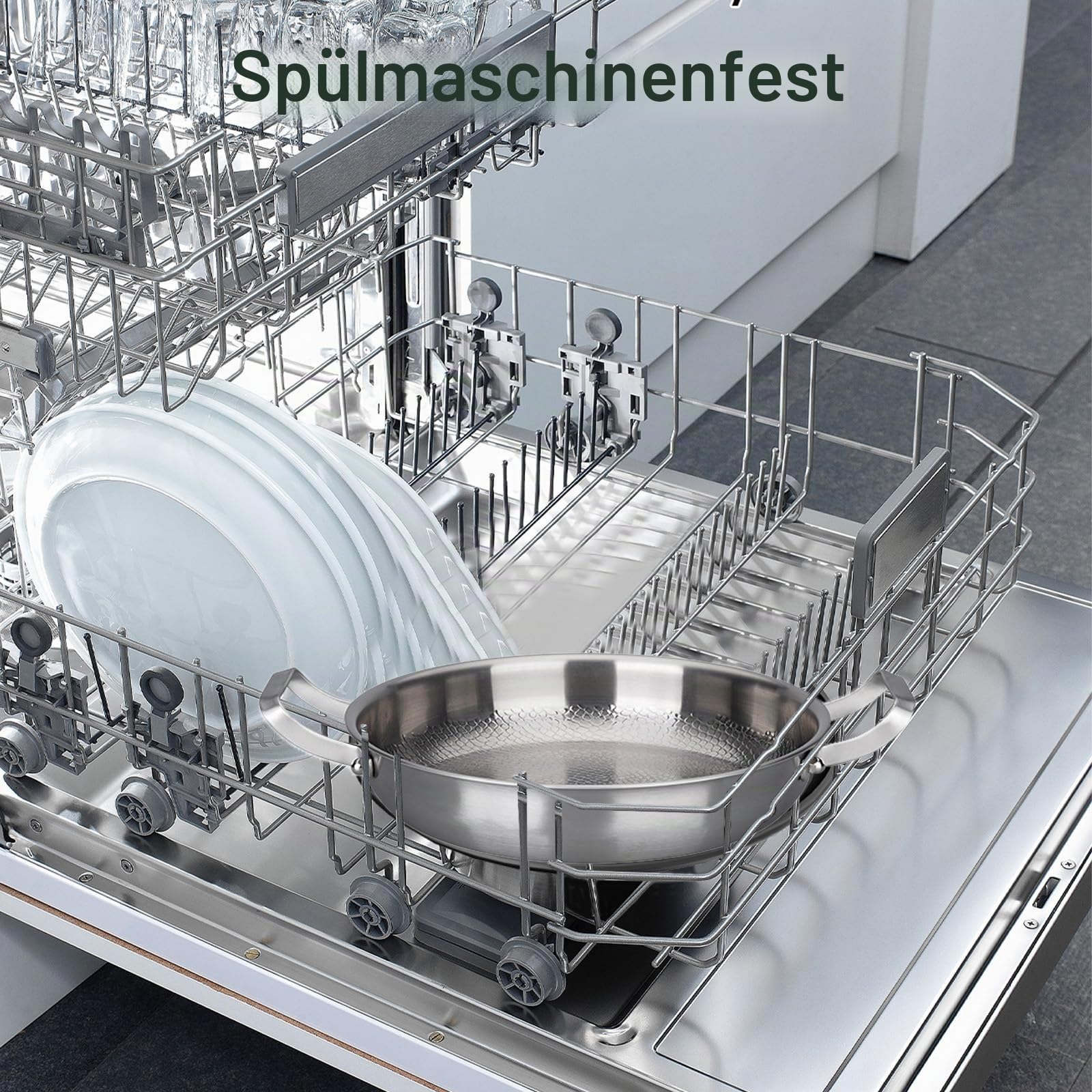 Titan Bratpfanne Ø 32 cm, Pfanne Unbeschichtet mit Deckel, Kratzfeste bratpfanne, Pfanne zwei Griffen, Gehämmerte Titan-Bratpfannes, Premium bratpfanne für Induktion, ohne Beschichtung