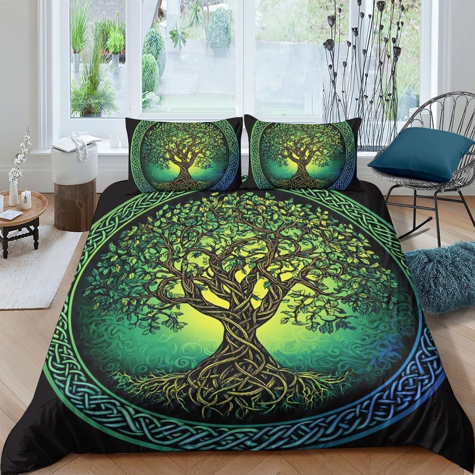 Ctjqhvkz Style-10 3D Printed Tree Of Life Fitted Sheet Microfiber Soft Green Celtic Pattern Mattress Cover For Bedroom Guest Room Dorm Decor Single（135X200cm）