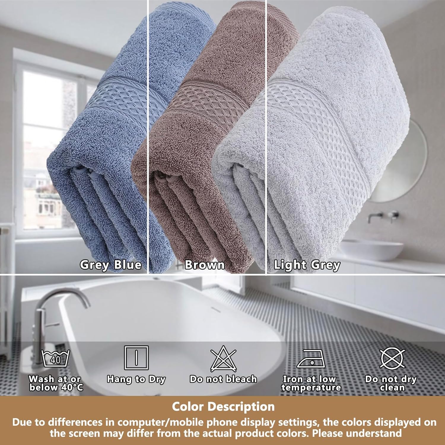 Boyuansi Luxury Bath Towels Set for Bathroom 6 Piece 2 Bath Towels 2 Hand Towels 2 Wash Cloths for Showering, 100% Cotton Clearance Quick Dry Towel Thick Soft Decorative Towels (Brown Towel Set)