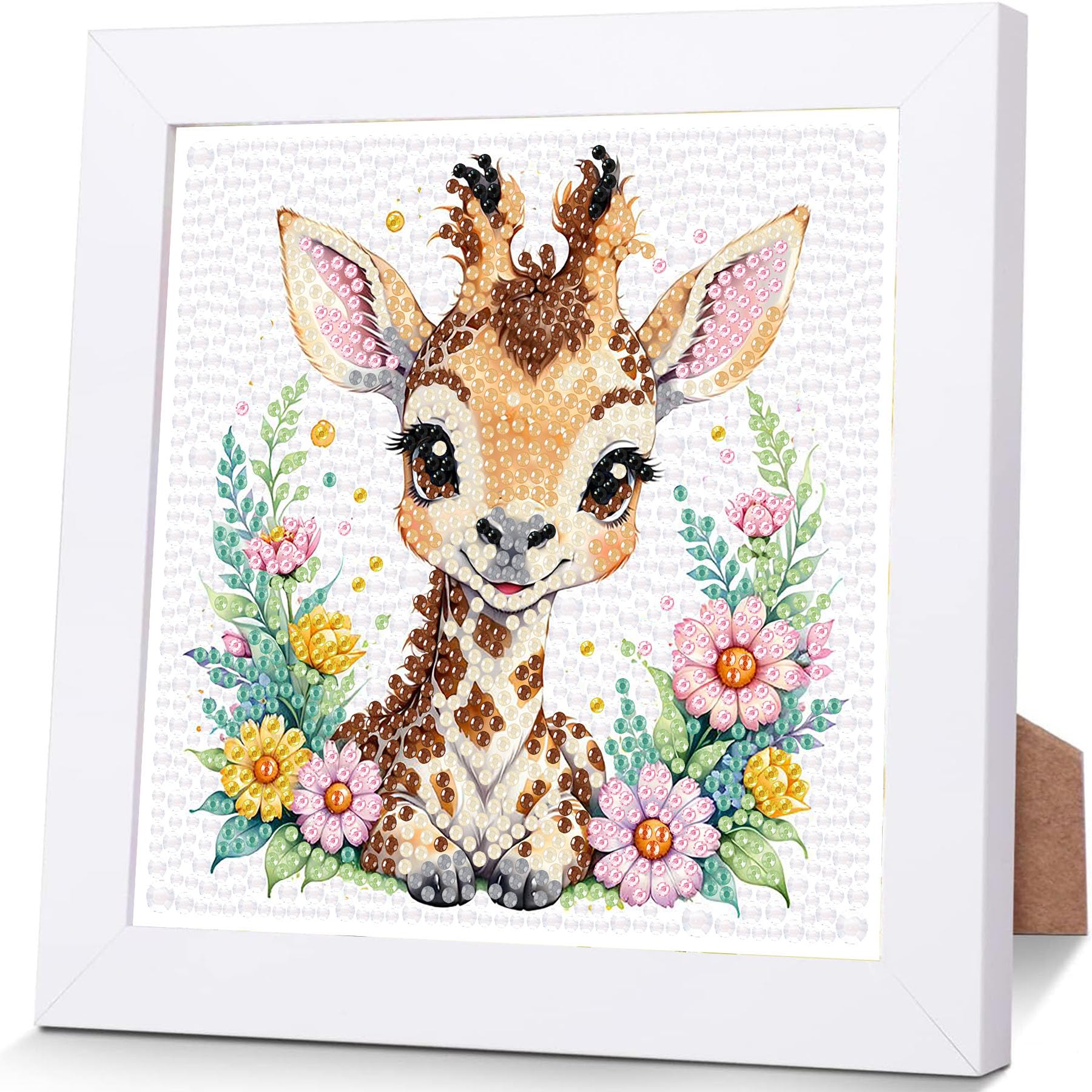 luckyarina Giraffe Diamond Painting Kinder Mit Rahmen - Diamont Art Bilder Giraffen, Tiere Diamond Painting Kinder ab 4 6 8 10 Jahreals Geschenk für Home Wand Décor (18X18 CM)