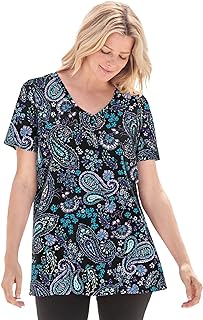 Woman Within Plus Size Perfect Printed Short-Sleeve V-Neck Tee - Buy now