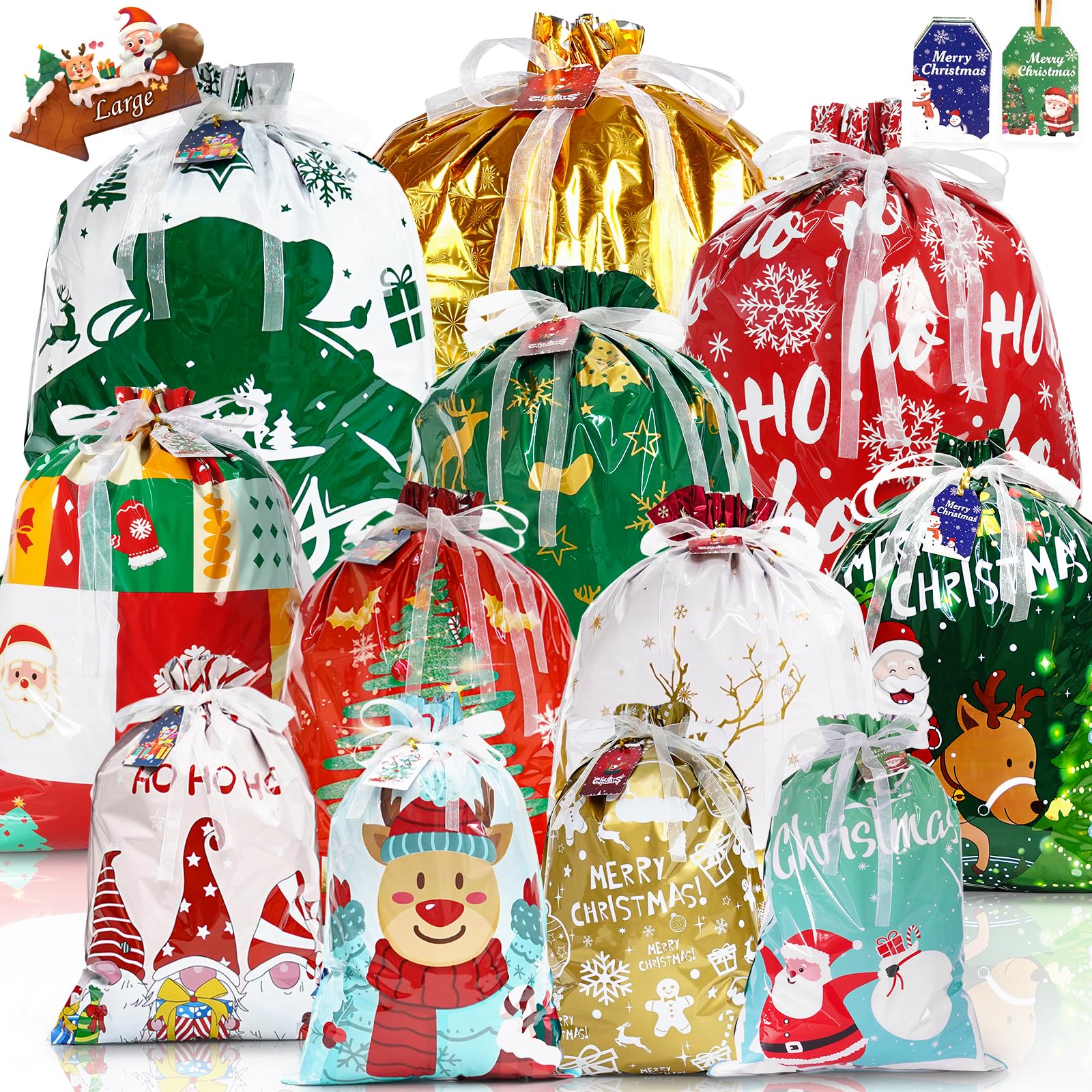 Habaylin 24PCS Christmas Drawstring Gift Bags, Xmas Gift Bags for Presents