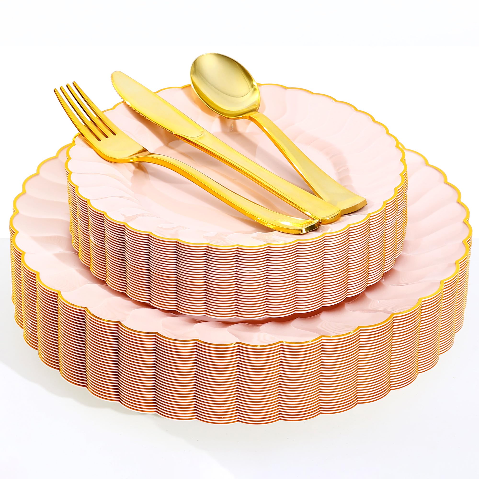 Pink Scalloped Plates - 150 Pcs for Parties & Events -1