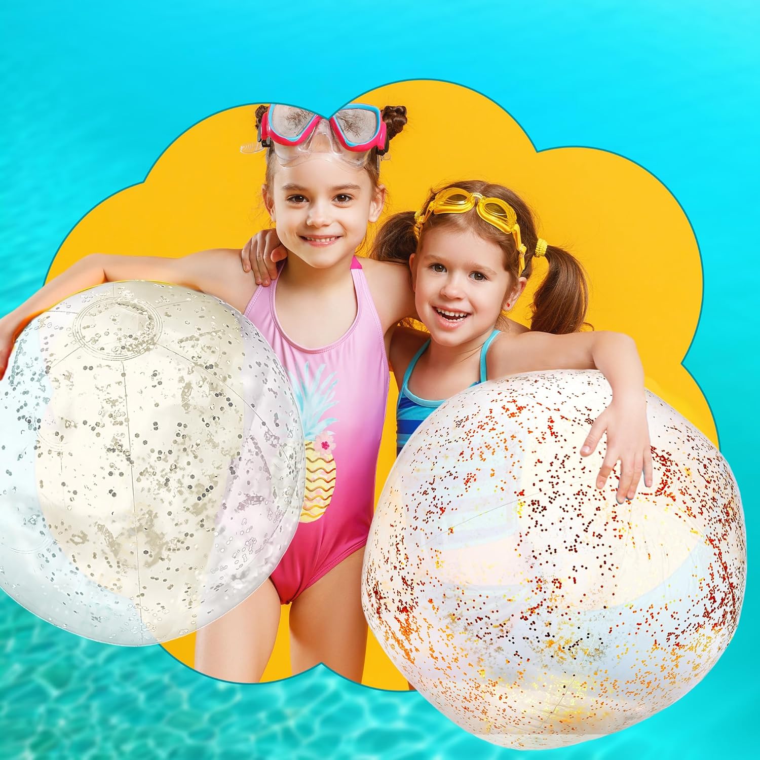 6 Pack 32 Inch Giant Inflatable Clear Beach Ball Blow up Clear Balls Beach Ball with Confetti Large Balls for Summer Beach Pool Birthday Party Favor