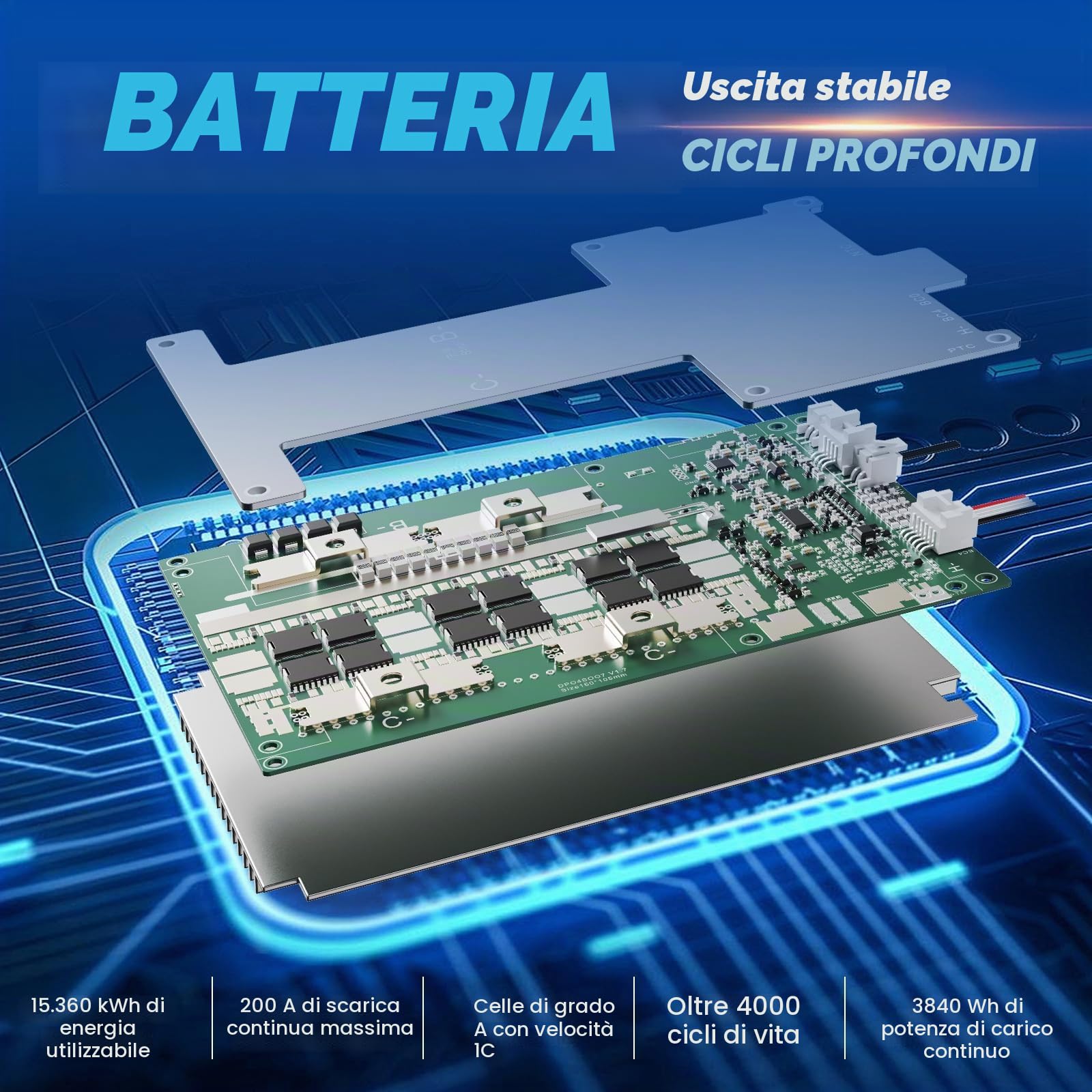 Batteria per auto LiFePO4 da 12 V 300 Ah con Bluetooth, BMS integrato da 200 A, batteria al litio a ciclo profondo da 3840 Wh, oltre 4000 cicli, ideale per camper e rimorchi solari