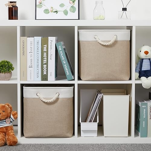 Vista 61 de Temary Canastas de almacenamiento pequeñas de tela para armario, paquete de 6 cajas de almacenamiento decorativas con asas de cuerda para organizar