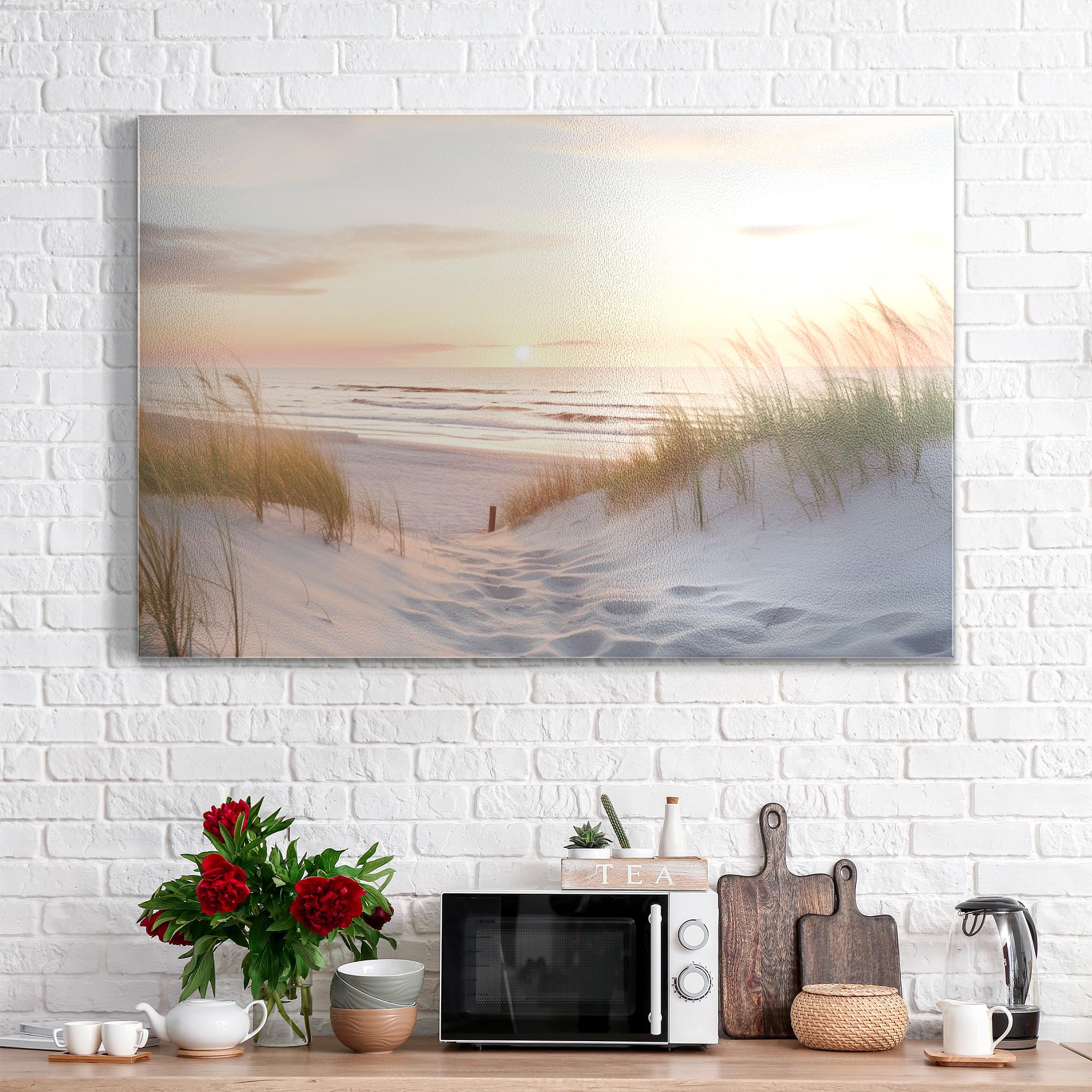 DEQORI Metalowa tablica magnetyczna | wymiary 90 x 60 cm | motyw "Wieczór odpoczynku na plaży" | tablica suchościeralna na wszystkich magnesach | tablica magnetyczna do kuchni i biura | designerska