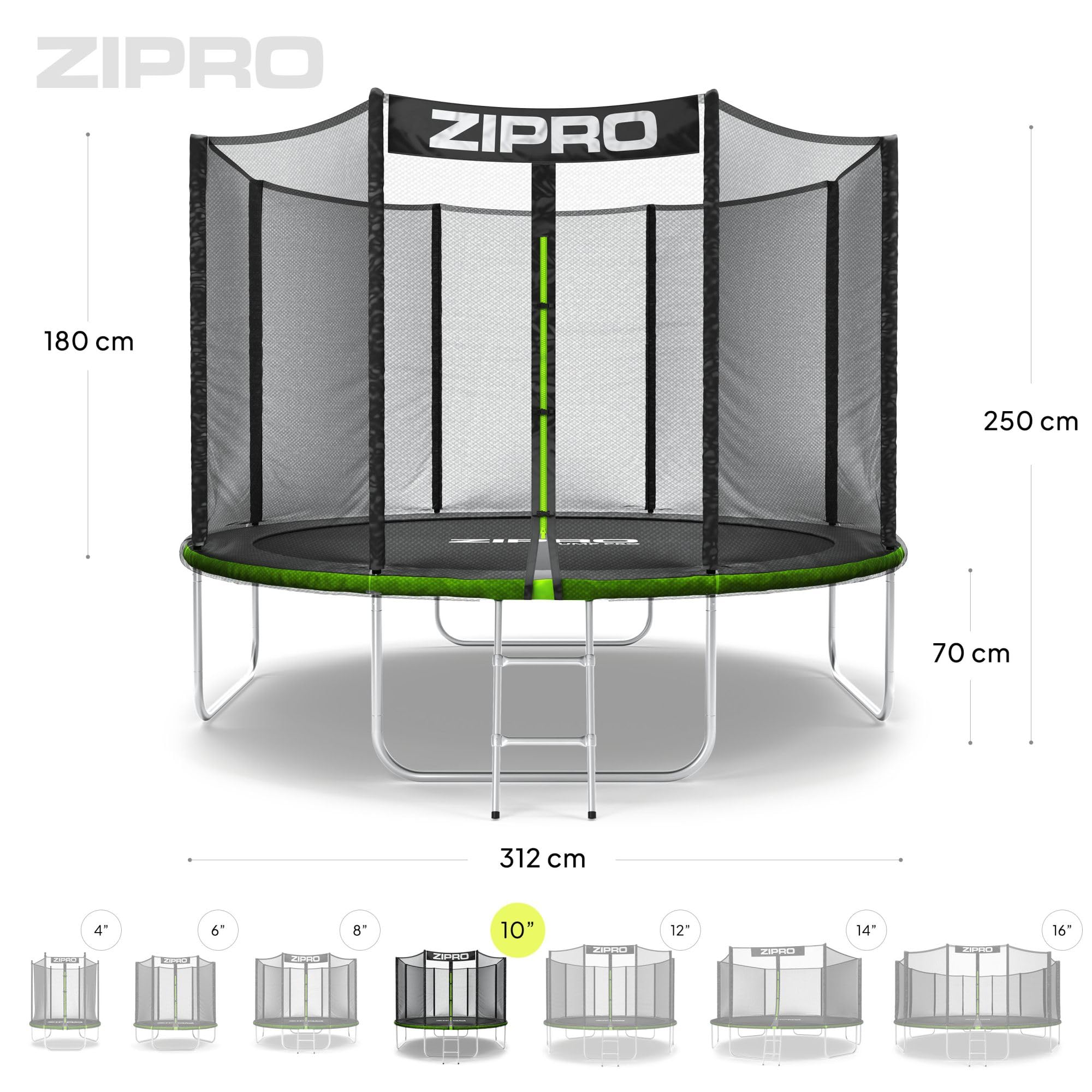 ZIPRO JumpPro OUT Trampolina Ogrodowa, Trampolina dla Dzieci, z Siatką Zewnętrzną, Odporna, Ochrona UV, Udźwig 100-150 kg