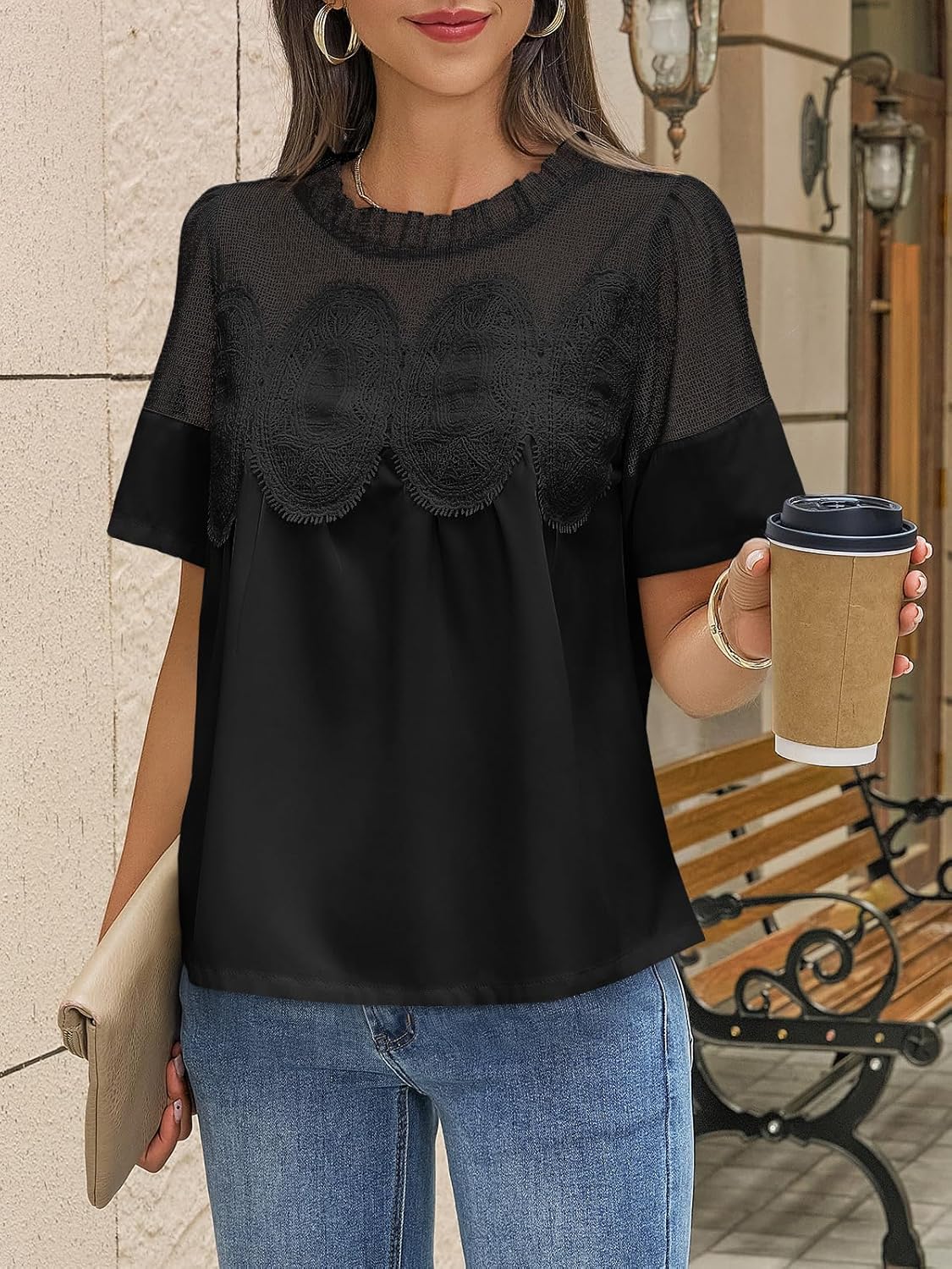 Cicy Bell Womens Babydoll Lace Blouses Short Sleeve Ruffle Crew Neck Peplum Tops Dressy Casual Loose Fit Shirts - Image 6