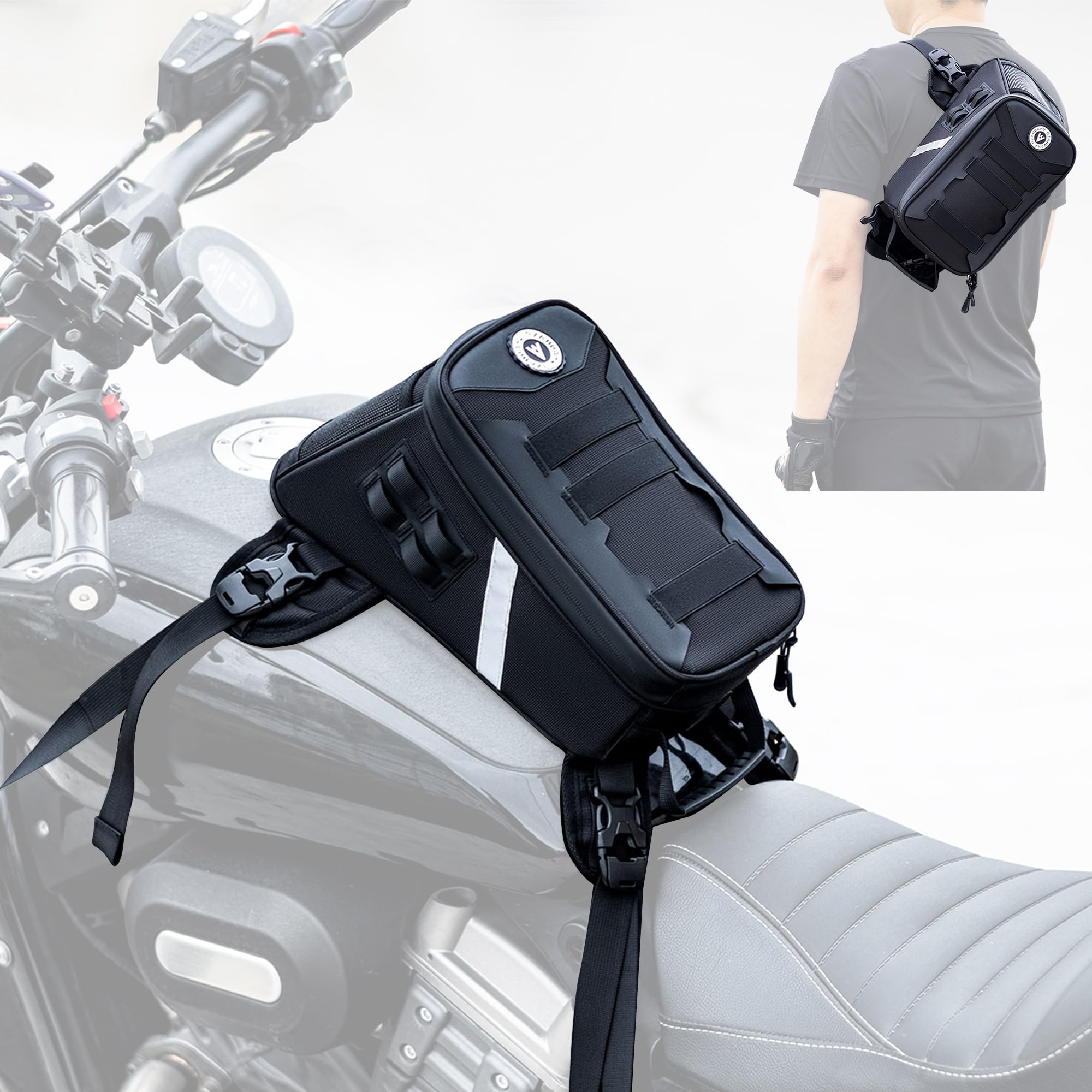 Motorrad Tankrucksack 5L Motorrad Tanktasche mit Regenschutz Großvolumig Outdoor Zubehör Motorradtasche mit Tragegriff(Schwarz)
