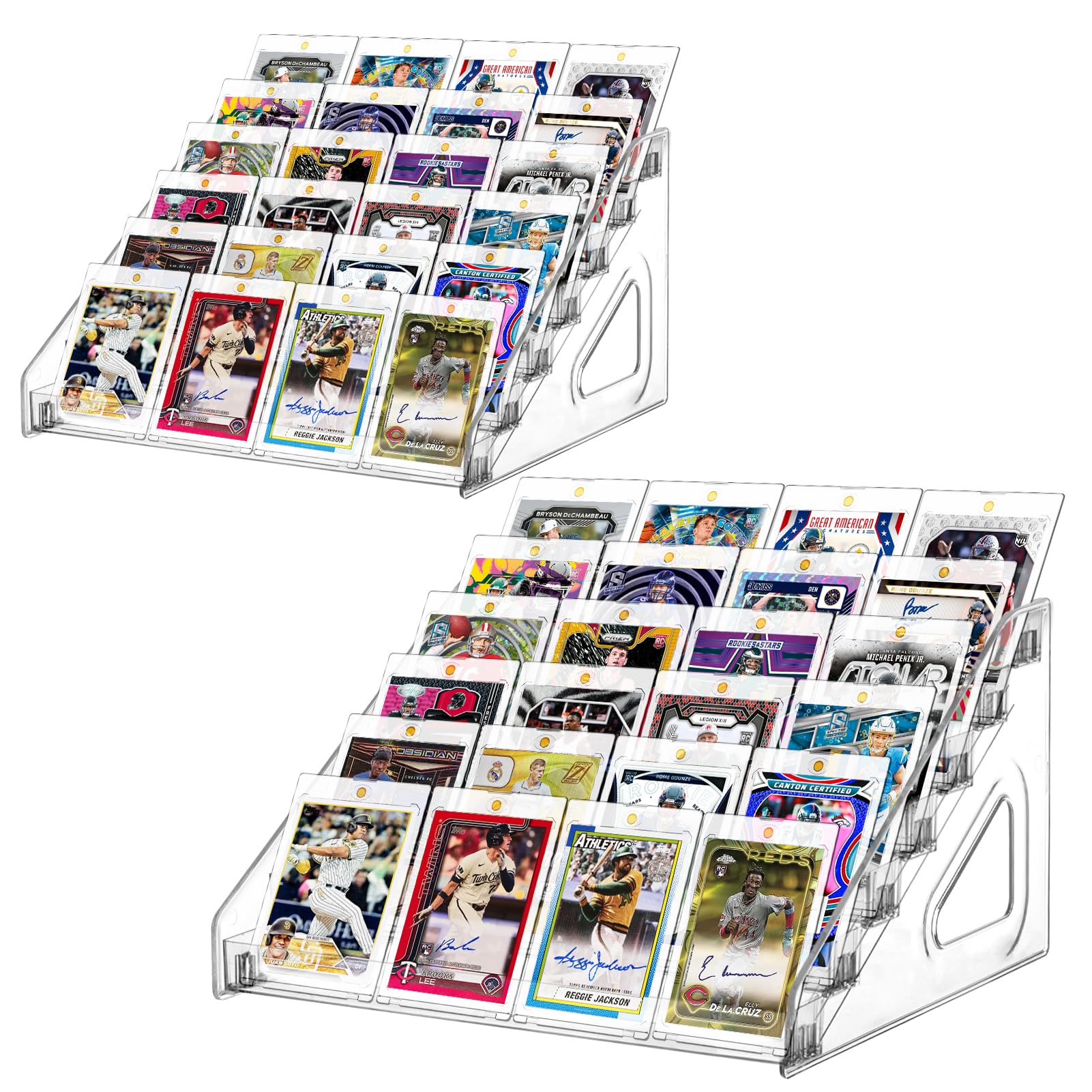 Sibosen 2 Pack 7 Tier Acrylic Card Display Stand, Versatile Display for Trading Cards,Greeting Card Display Stand,Portable Display Rack Holder for Graded Cards, PSA Cards,Sports, Business Cards