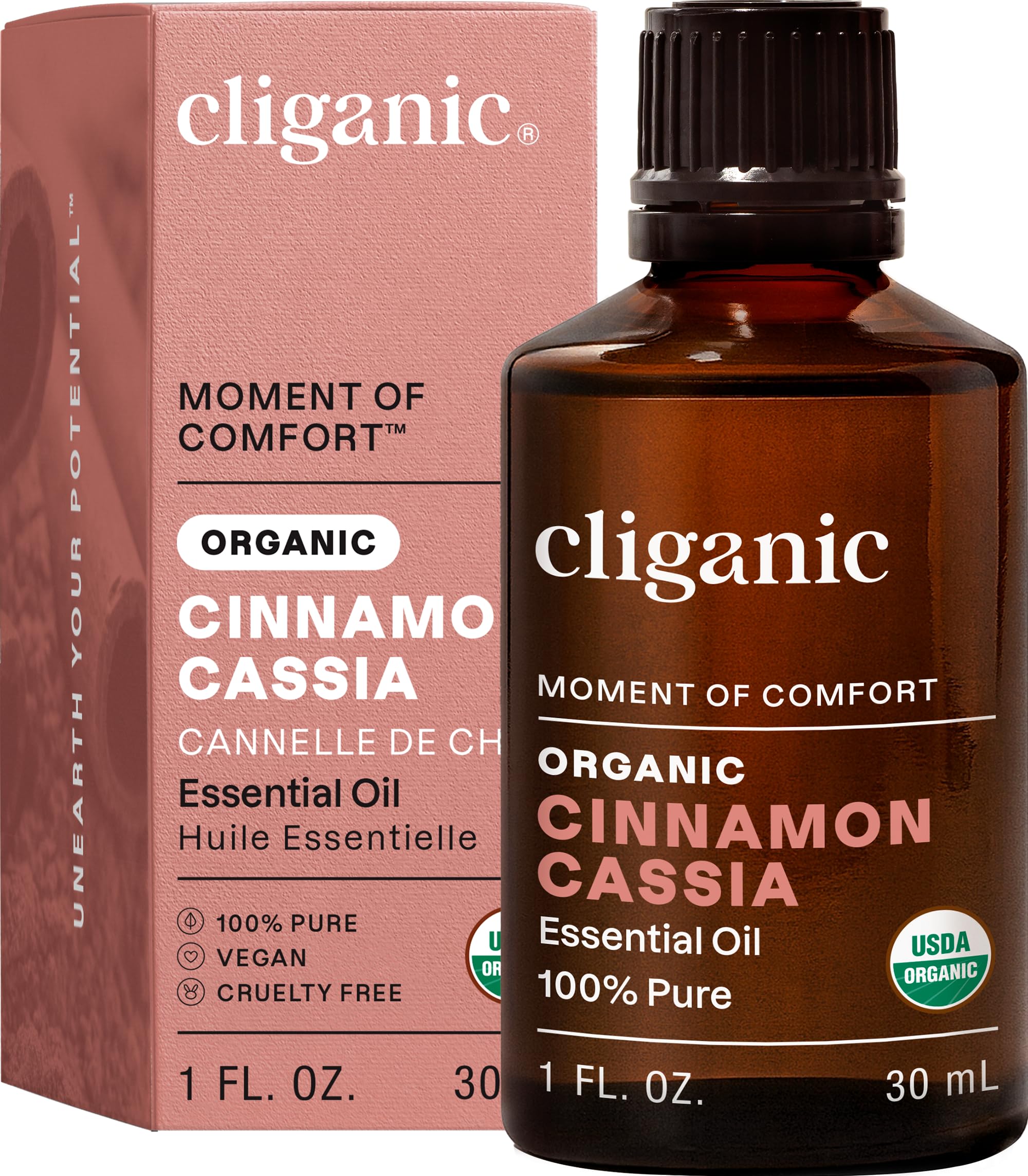 Cliganic Organic Cinnamon Cassia Essential Oil, 1oz - 100% Pure Natural Undiluted, for Aromatherapy | Non-GMO Verified (Packaging May Vary)
