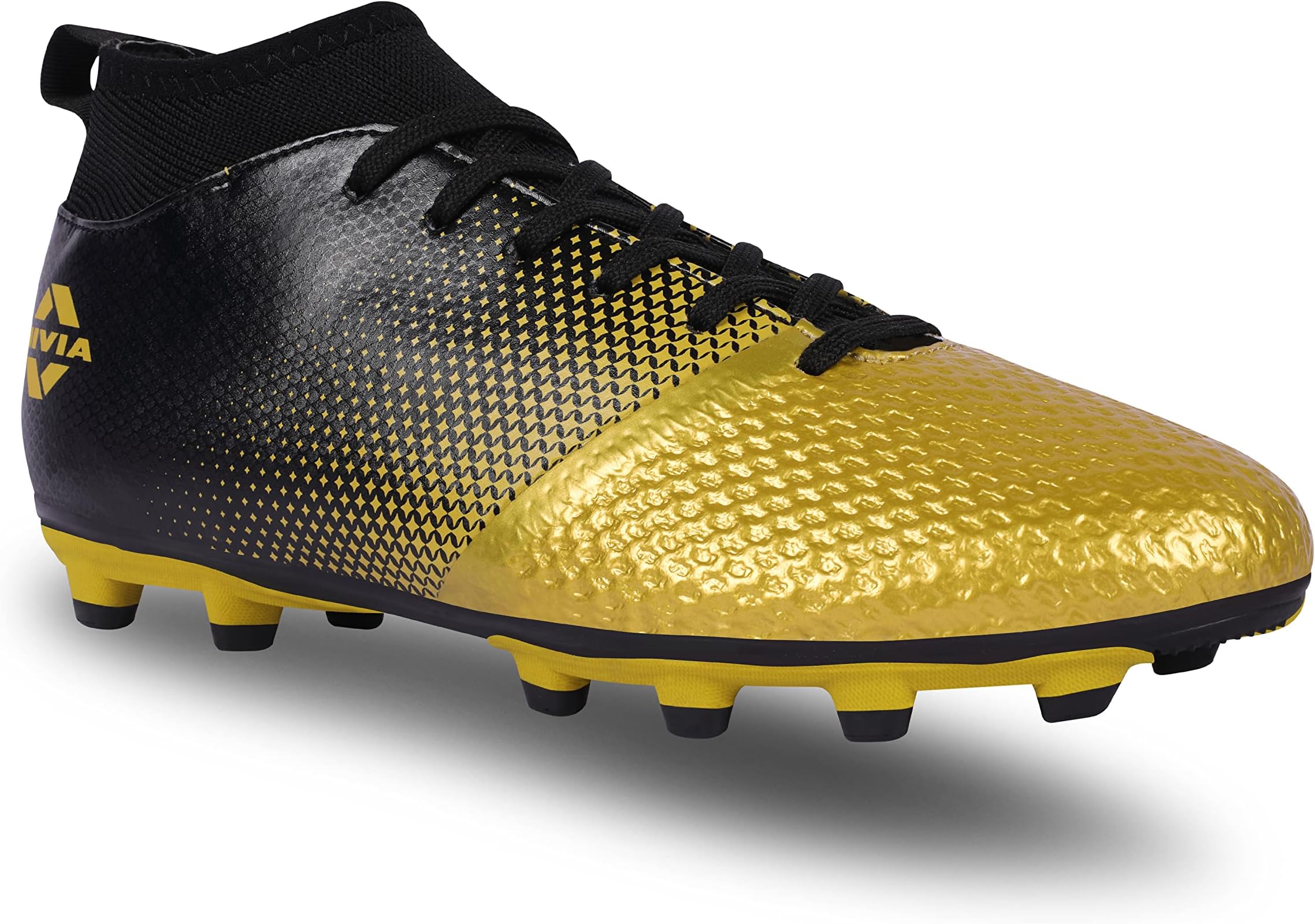 Ashtang Gold Football Stud for Men/Sports and Athletic Footwear with PU Synthetic Leather Upper/Comfortable Football Shoes (Black/Golden), Size - 9