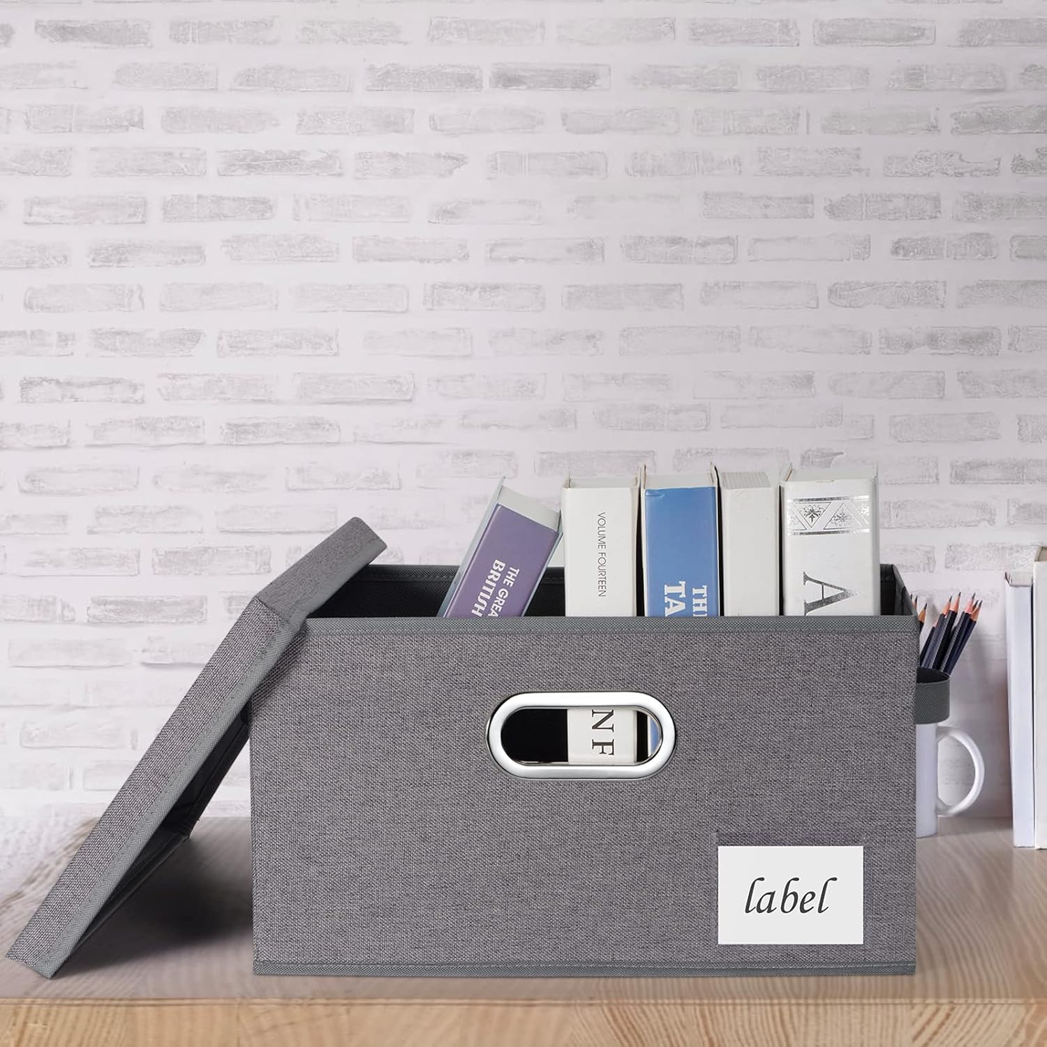 Large Storage Bins with Lids, Foldable Fabric Storage Baskets with Lids, Sturdy Storage Boxes with Labels and 3 Handles for Closet Home Bedroom Office (Grey)