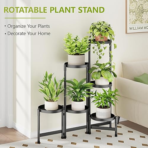 Miniatura 2 de Soporte de metal para plantas de 6 niveles para interiores, estante de esquina giratorio para plantas al aire libre, soporte de exhibición de