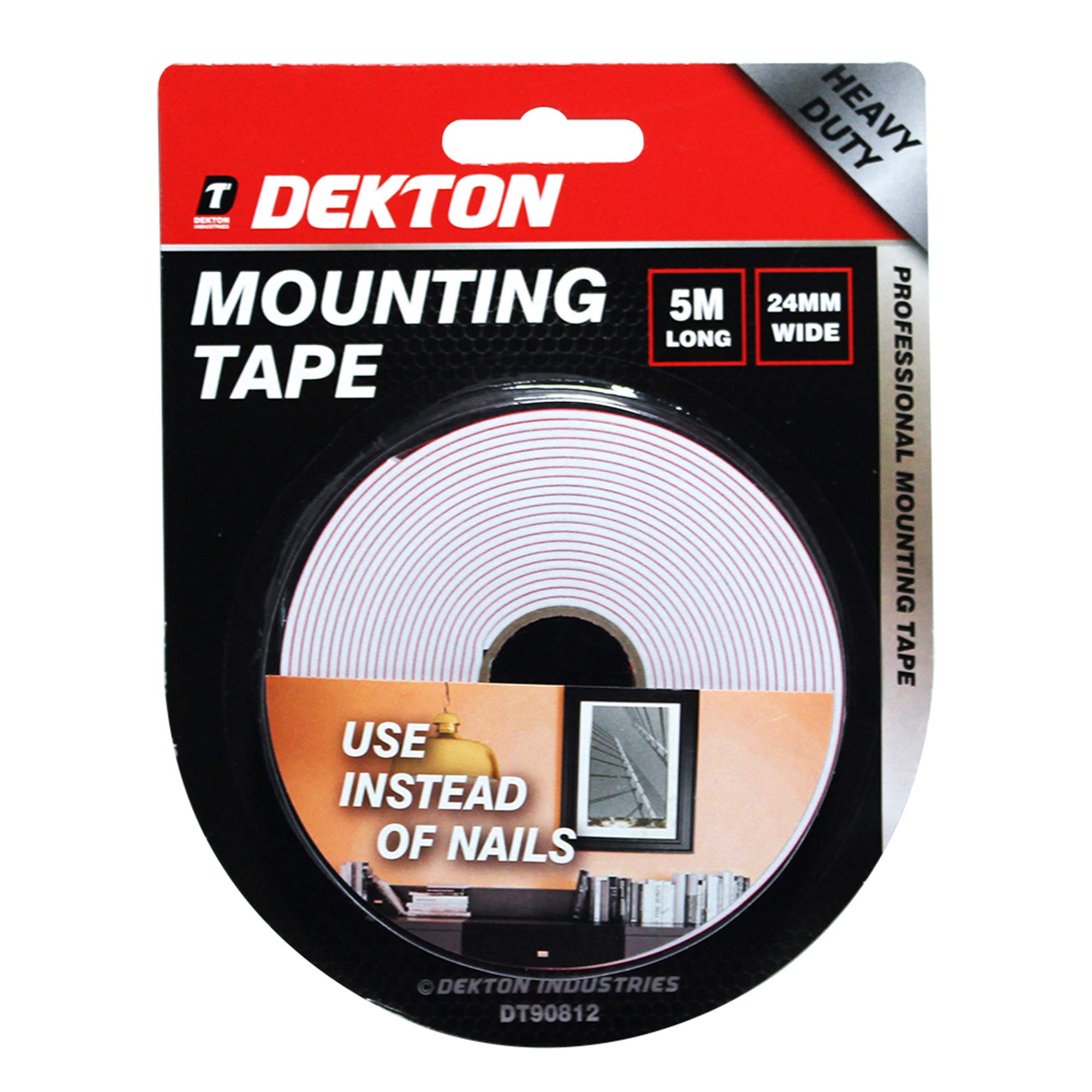 DEKTON Red Release 24MM x 5M Heavy Duty Double-Sided Mounting Tape | Strong Sticky Foam Tape for Picture Hanging | Replaces Nails, Screws, and Tacks | Holds Up to 1Kg | Long-Lasting and Easy to Use