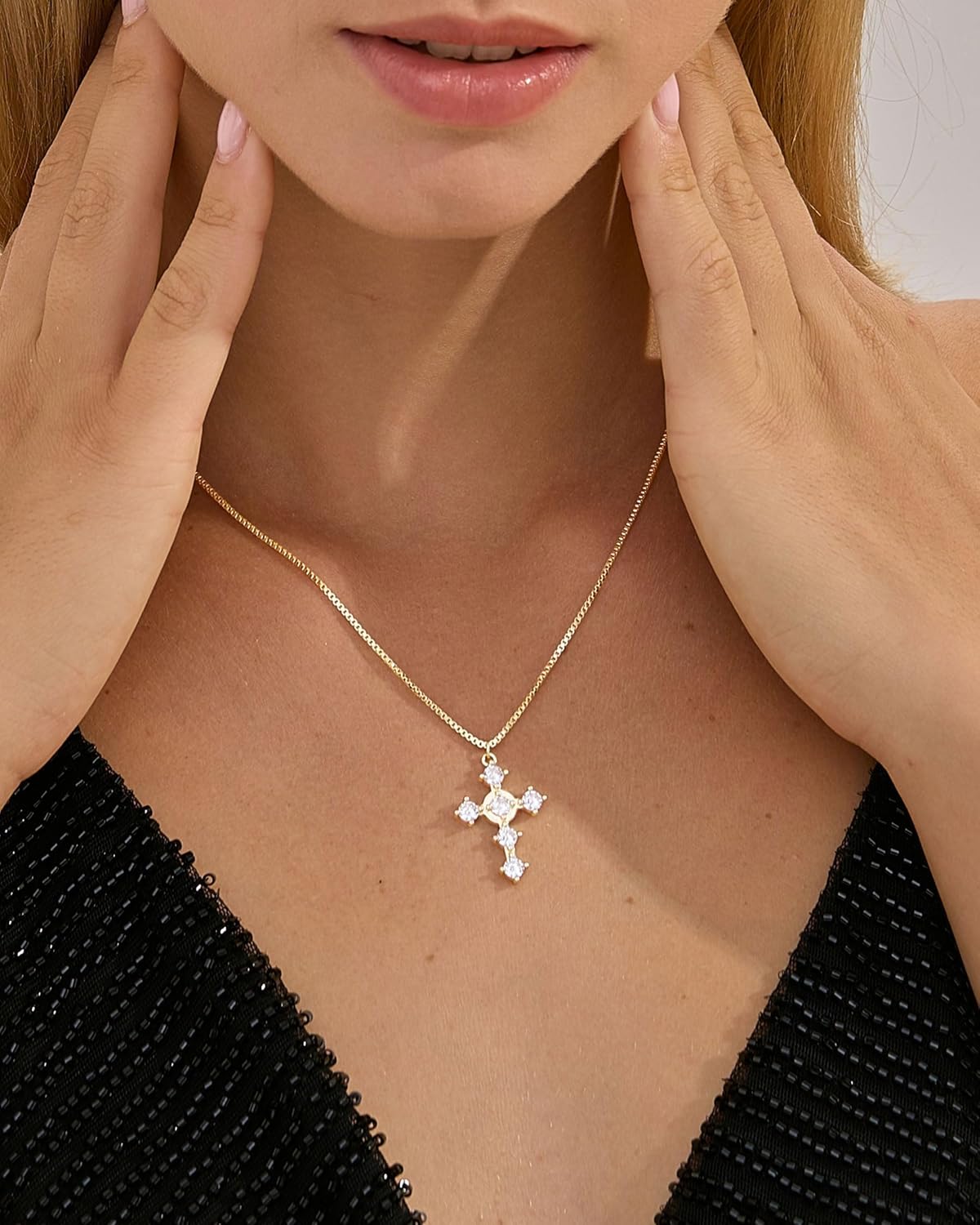 Cross Necklace for Women - 14K Gold Plated/Silver Dainty Box Chain with Diamond Cross Necklace Jewelry Gift for Her - Image 5