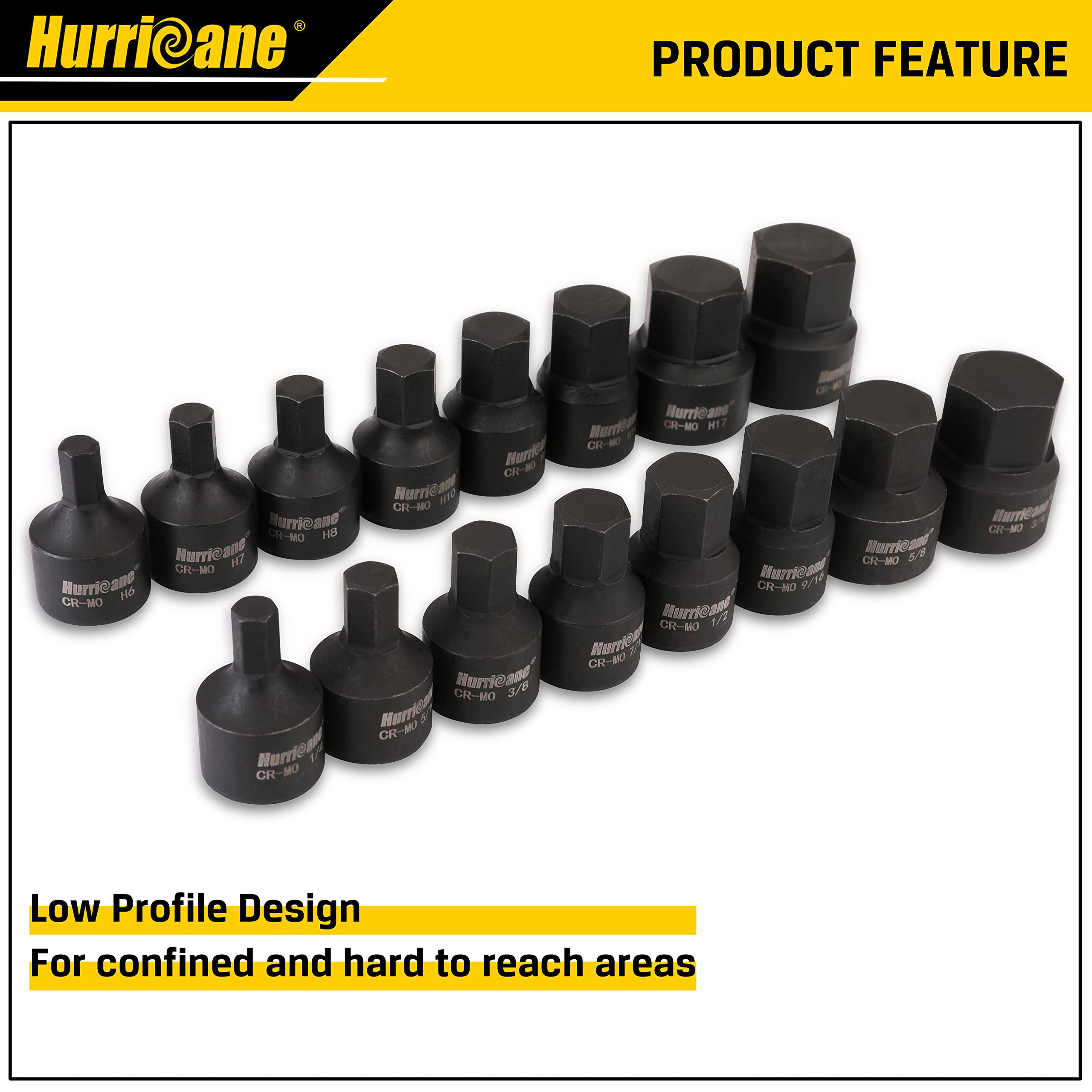 Snapklik.com : HURRICANE 3/8 Inch Drive Low Profile Impact Hex Driver Set