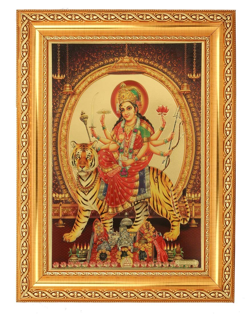 Photo élégante de Maa Durga avec son cadre doré aux finitions soignées