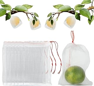 100PCS 4x6 Inch Fruit Protection Bags, Fruit Netting Bags for Fruit Trees, Fruit Cover Mesh Bag with Drawstring, Nylon Net Barrier Bag for Protect Flower Plants Vegetables from Birds