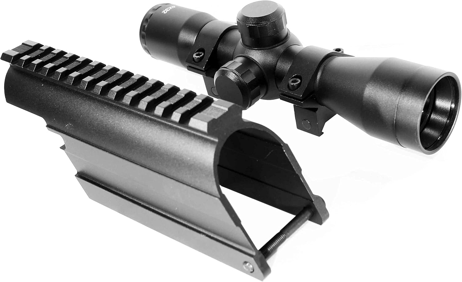 Trinity 4x32 sight scope and saddle mount for Mossberg 500 Maverick 88 12ga picatinny weaver mount adapter aluminum black tactical optics hunting accessory mildot reticle target range gear single rail