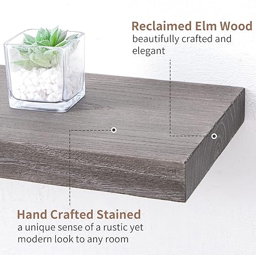 Miniatura 5 de Axeman Estante flotante de madera maciza rústica de olmo de 48 pulgadas de profundidad, estante de exhibición de granja montado en la pared con