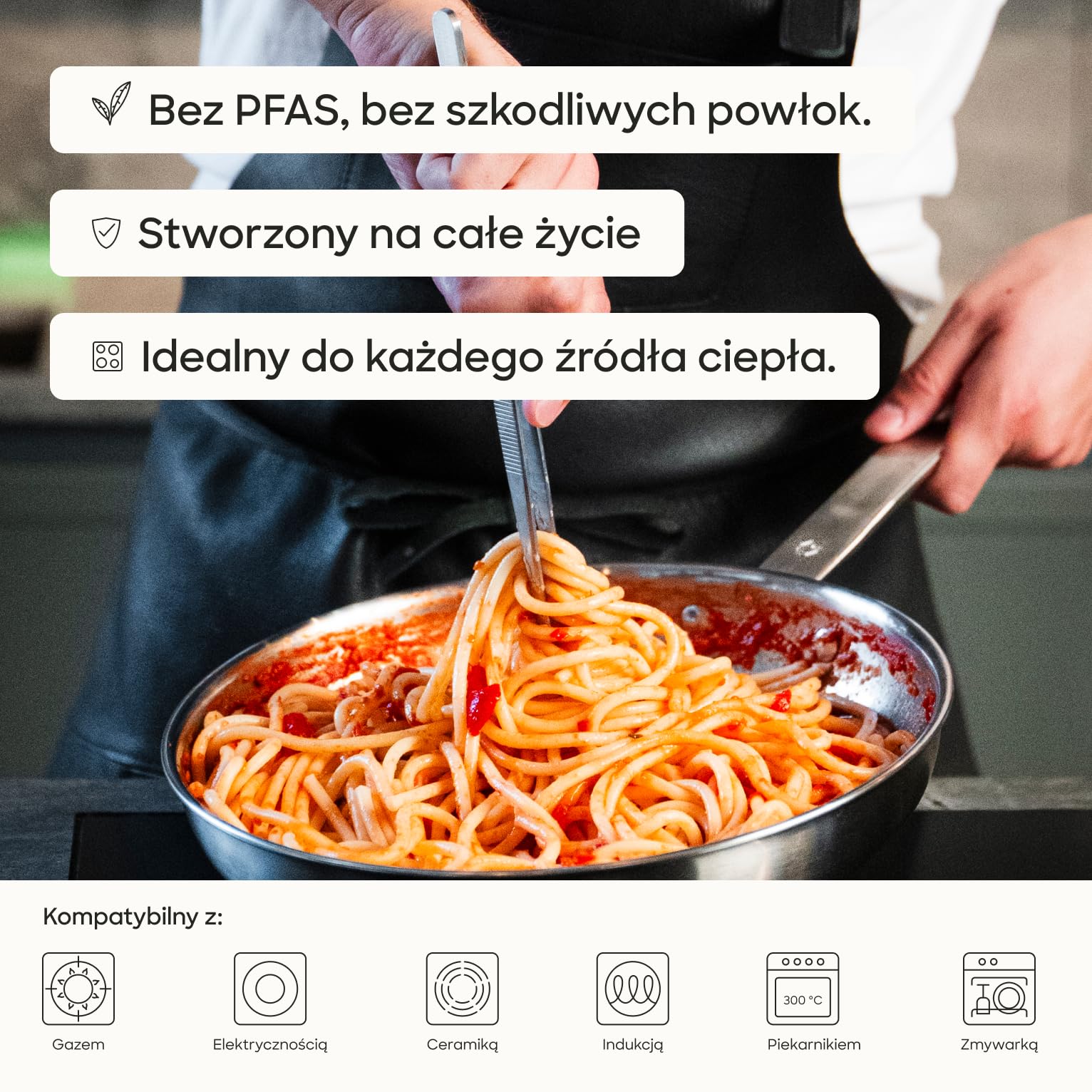 Gastrotools Patelnia 28 cm – 5-warstwowa stal – aluminiowy rdzeń | Doskonałe przewodzenie ciepła • Równomierne smażenie • Do indukcji, gazu i piekarnika • Bez powłoki