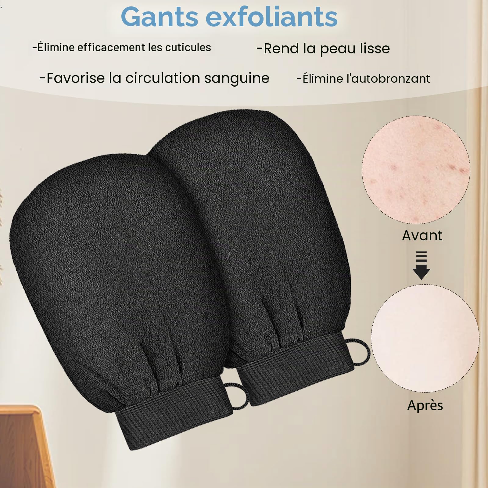 KEYRI 6 Pièces Gant Exfoliant Corps, Gants Gommage Corps Et Visage Pour Femmes Hommes Et Enfant Doux Gants Exfoliants pour Enlever La Saleté Et Les Peaux Mortes pour Nettoie et Purifie La Peau (Noir)