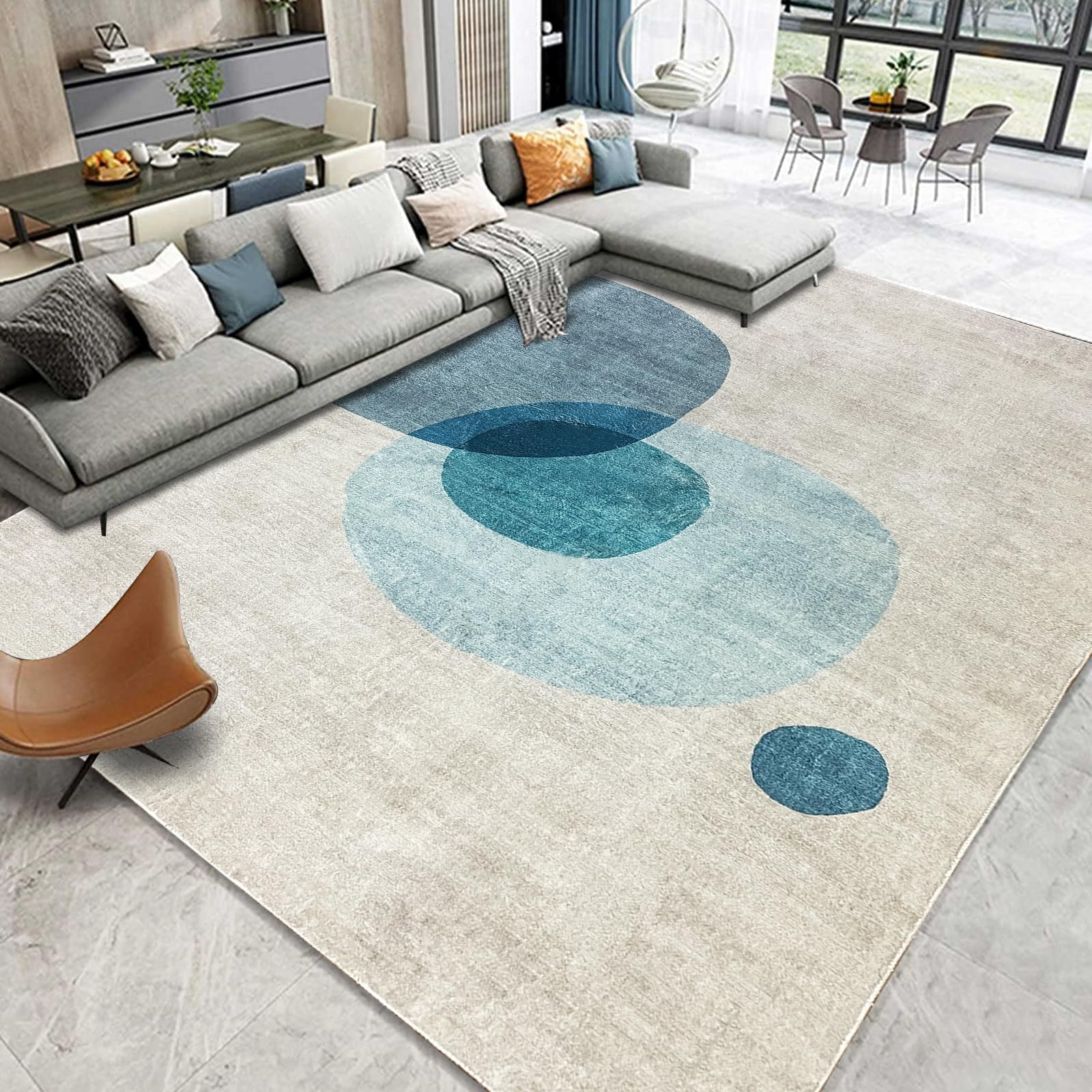 Tinyboy-hbq Tappeto da Salotto Tappeto a Pelo Corto Tappeto Moderno dal Design Geometrico Tappeti Decorativi Antiscivolo per Camera da Letto Tappeto grande (200 * 300cm, Azzurro/beige)