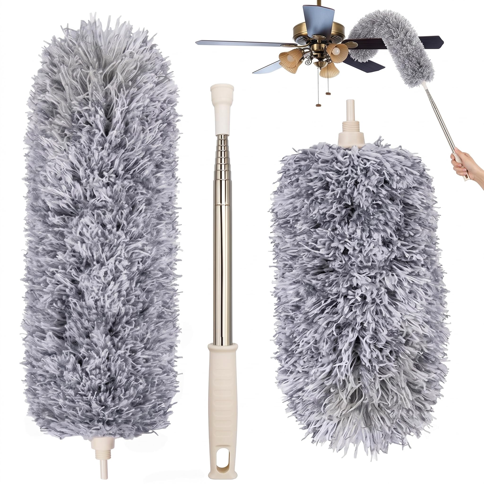 Extendable Microfiber Ceiling Fan Duster | 100 Inch Fan Cleaning Mop with Long Rod | Bendable Fan Cleaning Brush for Ceiling Fan Cobweb Window & High Roof Cleaning (Graphite Grey)-image-11