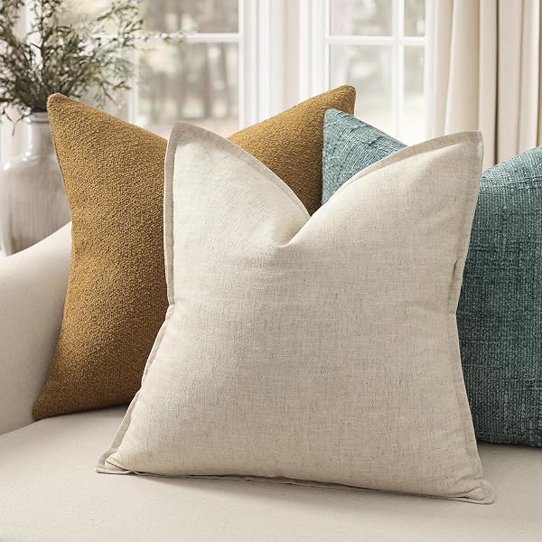 YCOLL Funda de Cojín 45x45 Juego de 2 Fundas de Cojín Cómodas y Suaves de Lino Natural Cojines de Sofá Unicolor Fundas de Cojín Modernas con Borde Cojín Decorativo para Sofá Cama y Salón Beige - 4