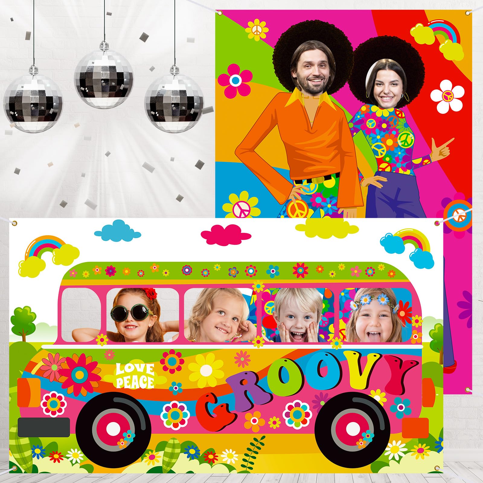 60s Hippie Party Backdrop - 70.8x43.3 Inch Groovy Photo Booth Background