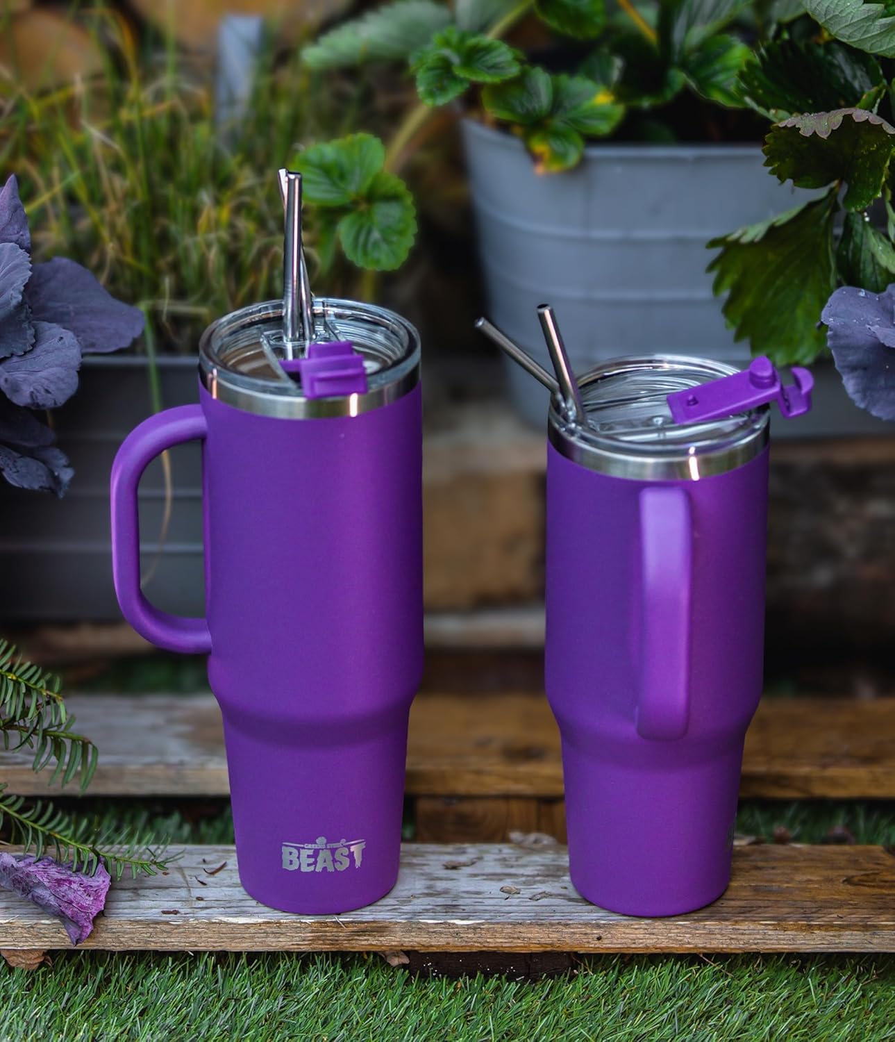 Beast 50 oz Tumbler with Handle Stainless Steel Vacuum Insulated Coffee Ice Cup Double Wall Travel Flask (Deep Purple) - Image 5