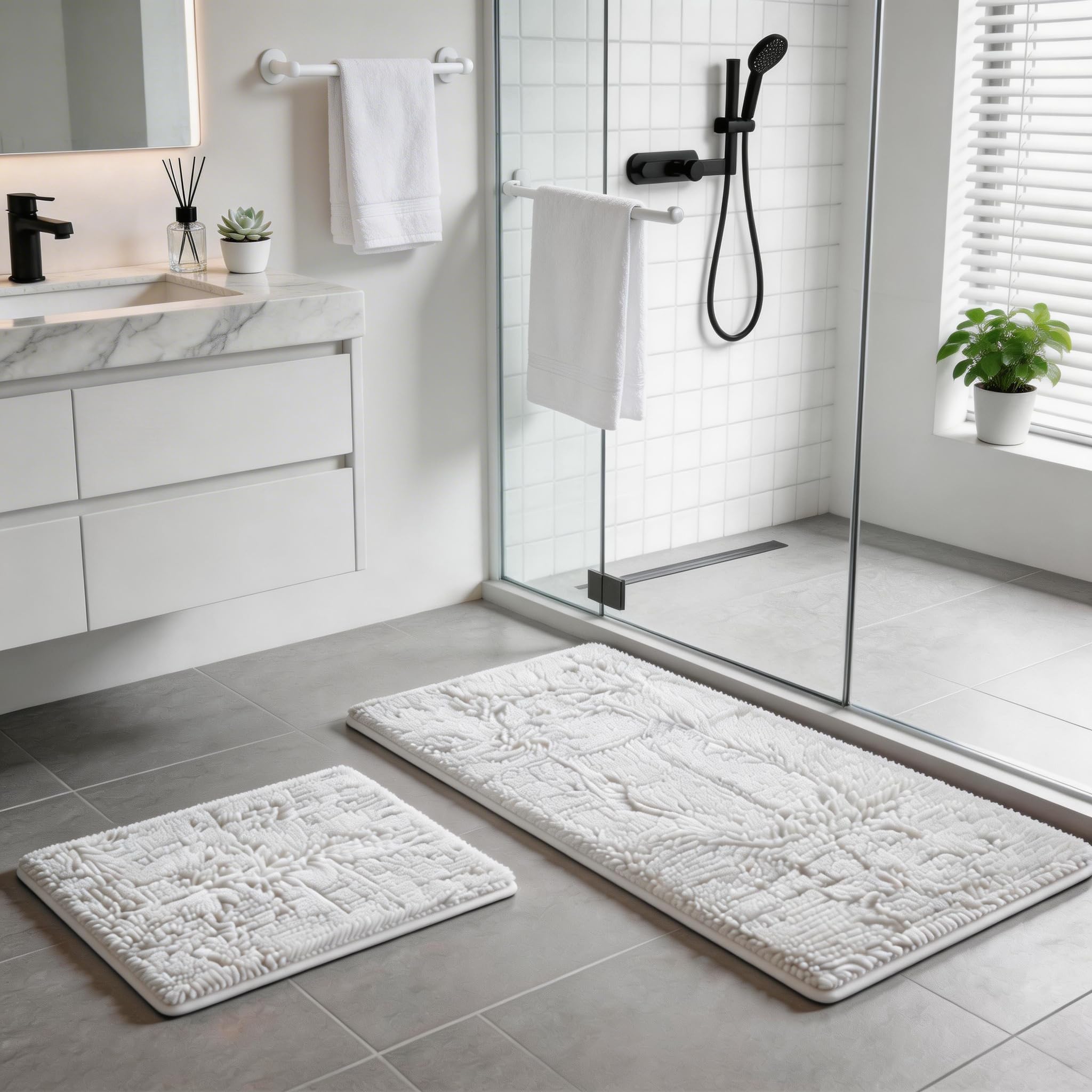 RUN HELIX Badezimmerteppiche und -matten-Set, 2-teiliges Chenille-Badteppich-Set, maschinenwaschbar, rutschfest, saugfähig, zotteliger Badteppich für Badezimmer, Dusche und Badewanne (50,8 x 81,3 cm +