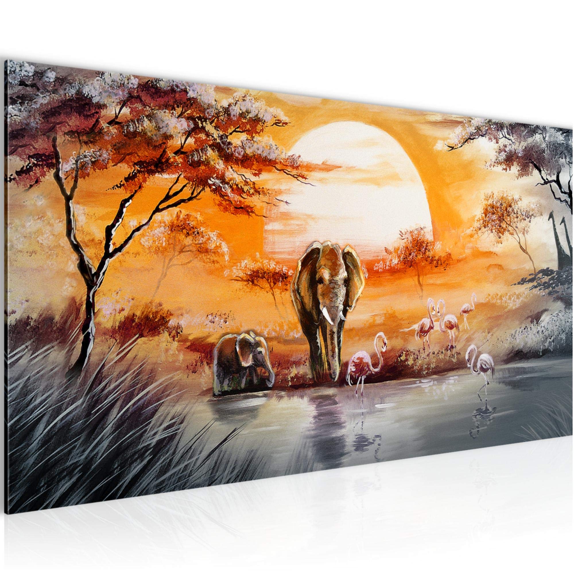 Tableau Décoration Murale Afrique Éléphant Salon Toile Intissée Moderne Runa Art Gris Orange 001112a