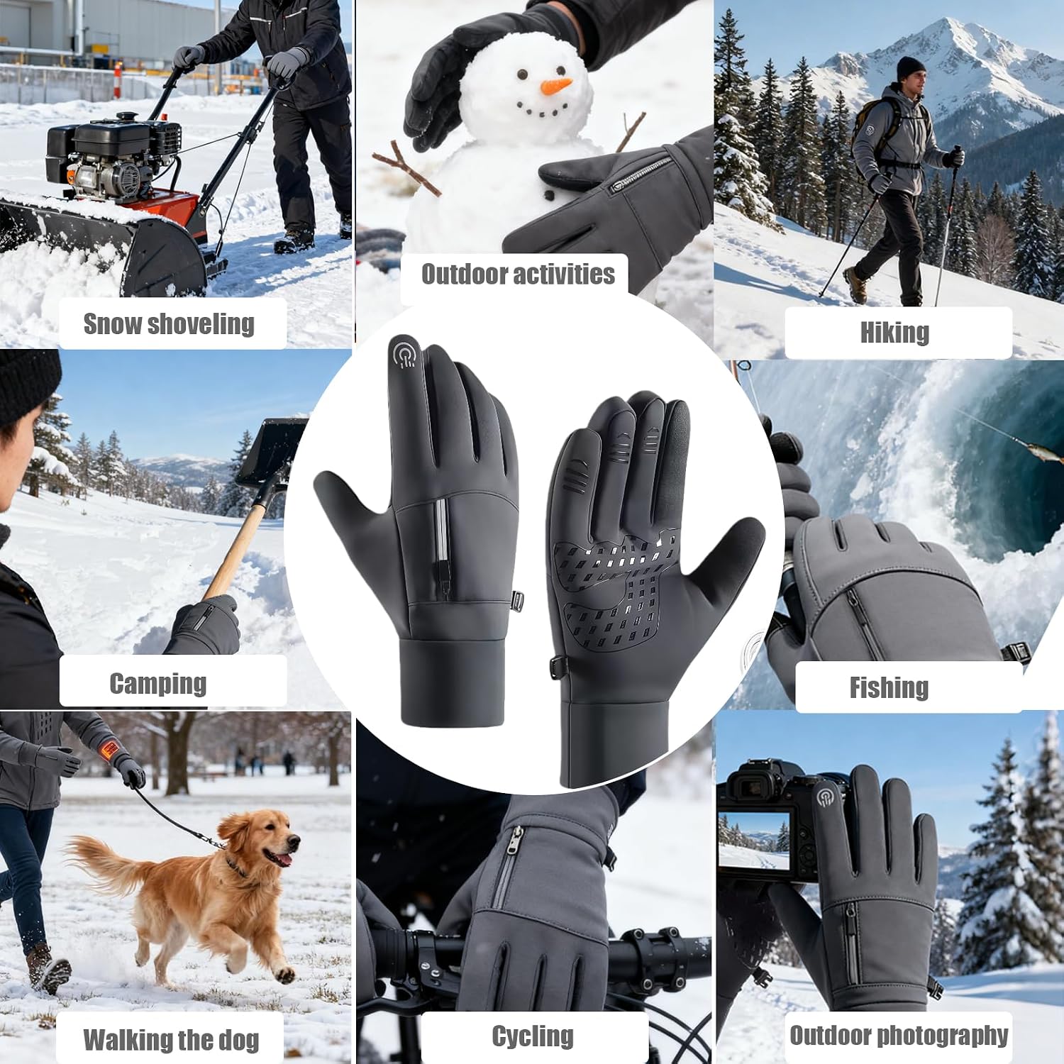 USB Heated Gloves for Men Women, Waterproof Touchscreen Winter Sports Gloves with Zipper Pocketfor Skiing, Snowboarding, Cycling