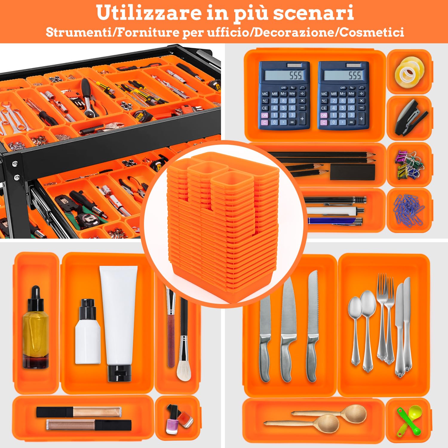 45 Pezzi Cassetta Attrezzi Organizer Cassetti, Per Viti Minuteria, Attrezzi Banco Da Lavoro, Scatole Vassoio Portaoggetti Organizzatore Cassetti Plastica, Per Carrello Porta Attrezzi, Garage - Arancia