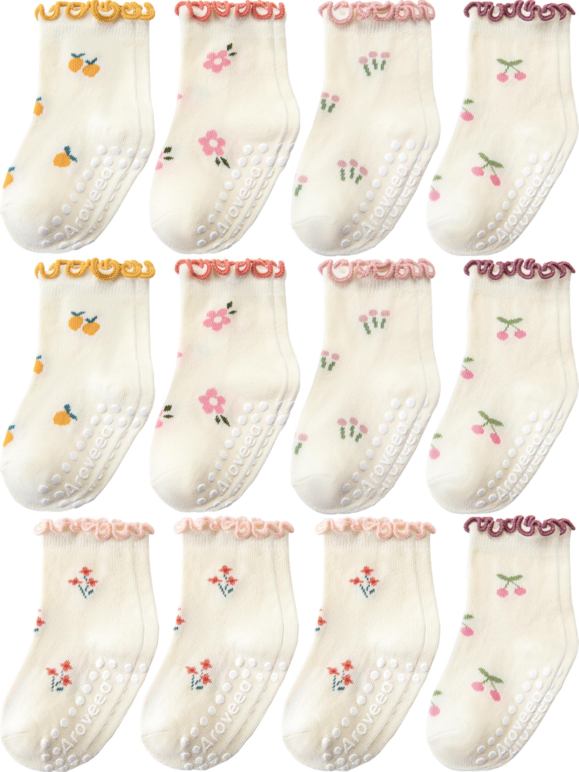 Baby Toddler Girls Socks Grip Ruffle Non Slip Kids Cotton 12 Pack Socks