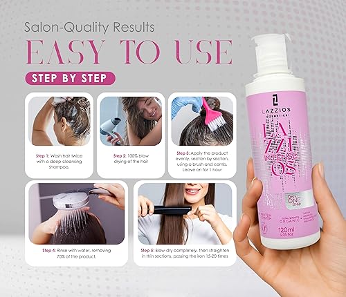 Vista 32 de Lazzios - Proteína orgánica intensa para el cabello, alisado brasileño de un solo paso, resultados suaves, sedosos, antiencrespamiento, sin