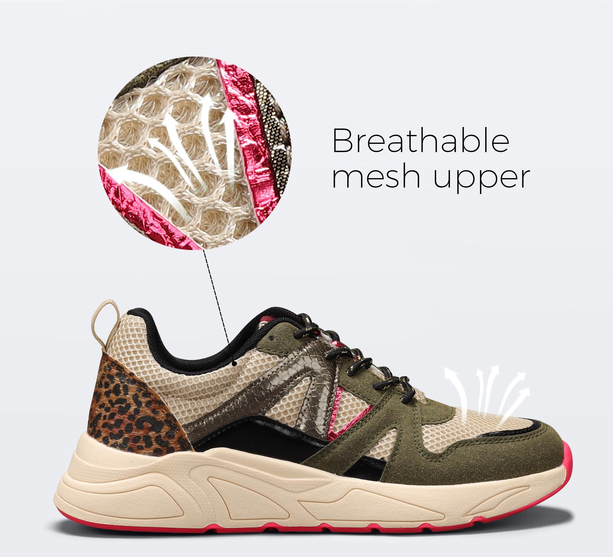 LUCKY STEP Damskie Sneakersy Platformowe Leopard Casual Tenisówki Kolorowe Chunky Buty Podróżne