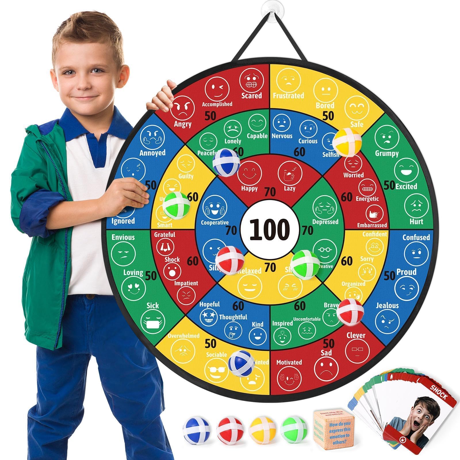Garybank Emotional Dart Social Skills Activities for Kids - W/56 Emotion Cards, Autism Learning Materials Emotional Regulation Tools - Occupational Therapy Must Haves Toys, School Counselor Gifts