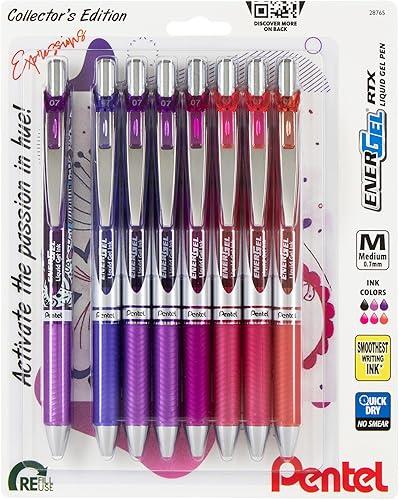 Miniatura 7 de EnerGel RTX - Bolígrafo retráctil de gel líquido, paquete Change Expressions, 0.028 in, punta de metal, línea media, tinta surtida, paquete de 8