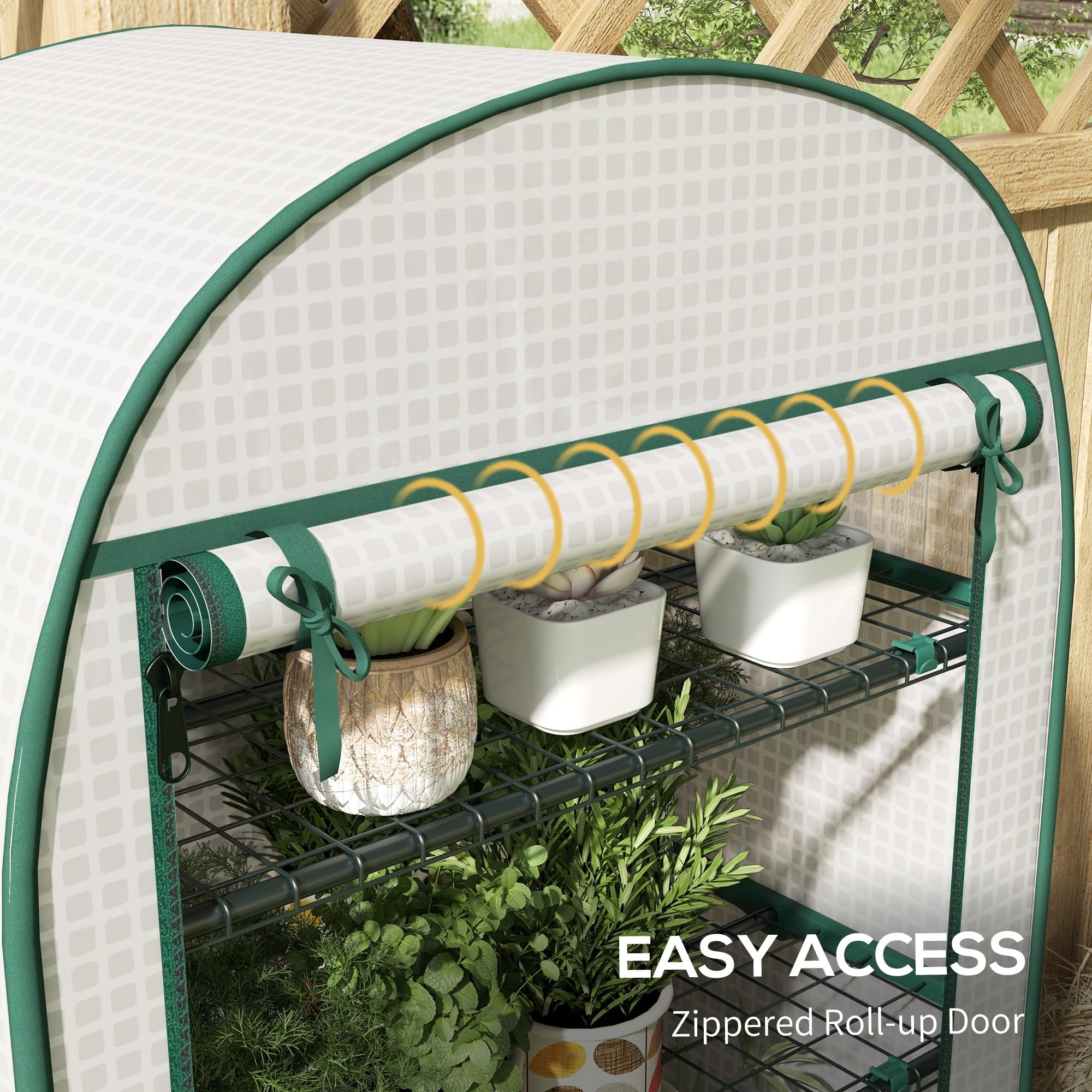 Outsunny 4 Tier Mini Greenhouse for Outdoor Portable Gardening Plant Green House with Storage Shelf, Roll-Up Zipped Door - Image 4