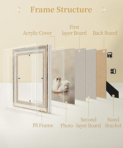 Miniatura 5 de Afuly Marcos de fotos vintage de 8 x 10 pulgadas, marco de fotos vintage con borde dorado y blanco antiguo, marco de fotos para colgar en la pared,