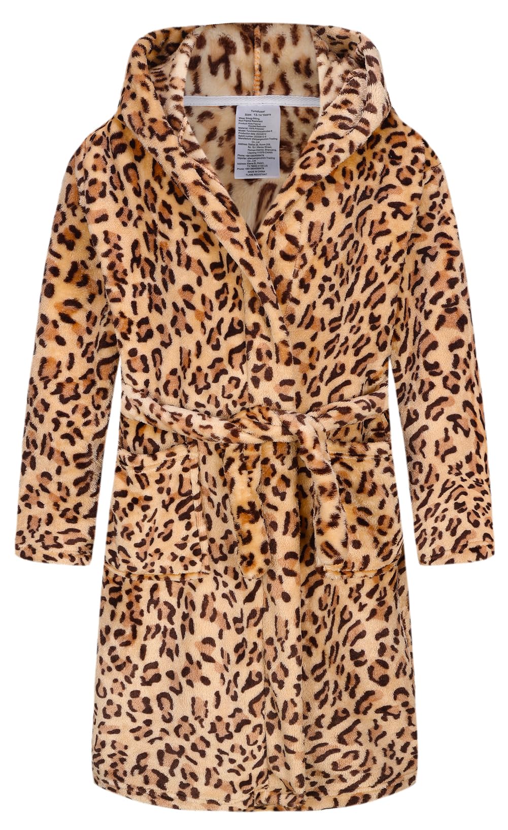 Tunoluker Boys Girls Robe Kids Flannel Hooded Bathrobe Sleepwear Pajamas Toddler Soft Plush Robes for Girls 2-16 Years