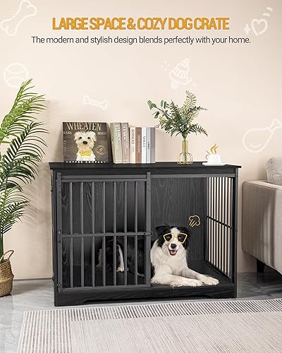 Miniatura 3 de Mueble XL grande para perros, muebles de interior para perreras de 44.1 pulgadas con puerta de granero, jaula alta de madera para perros, jaula