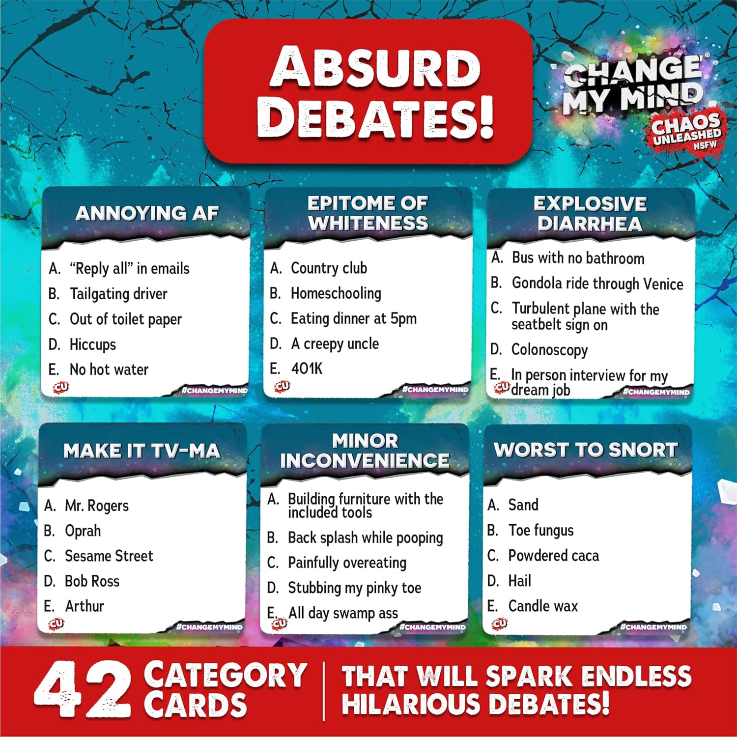 Change My Mind: Chaos Unleashed – NSFW Edition – Chaotic Debate & Rank Adult Party Game, Perfect for Parties, College, and Game Nights. Ages 17+, 3–5+ Players