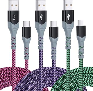 Pofesun [3-Pack,10ft] USB C Cable Fast Charge, Type C Charger Cord Braided USB C Charging Cable Compatible with Samsung Galaxy A10e A20 A50 A51 A71,S20 S10 Plus S10E,Note 20 10, Moto-Purple,Green,Rose