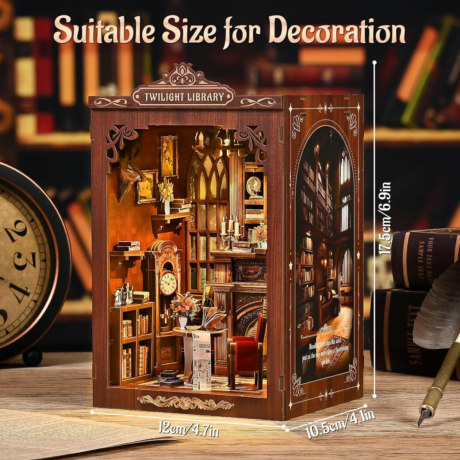 KERNOWO Book Nook Kit, DIY 3D Wooden Puzzles for Adults, Teens and Beginners, Miniature Tiny House Kit for Bookshelf Decor, Bookish Gift for Family, Friends, Book Lovers (Library)