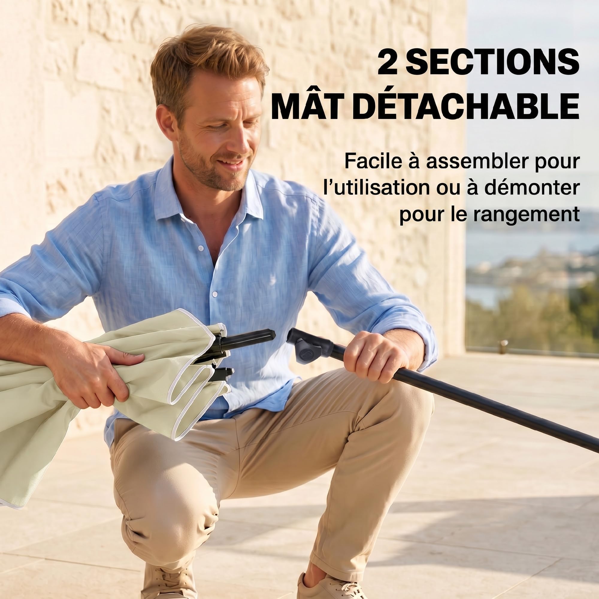 Outsunny Parasol de Jardin Rectangulaire Inclinable 2 x 1,3 m Beige Clair | Parasol Droit, Alu Métal, Polyester Haute Densité